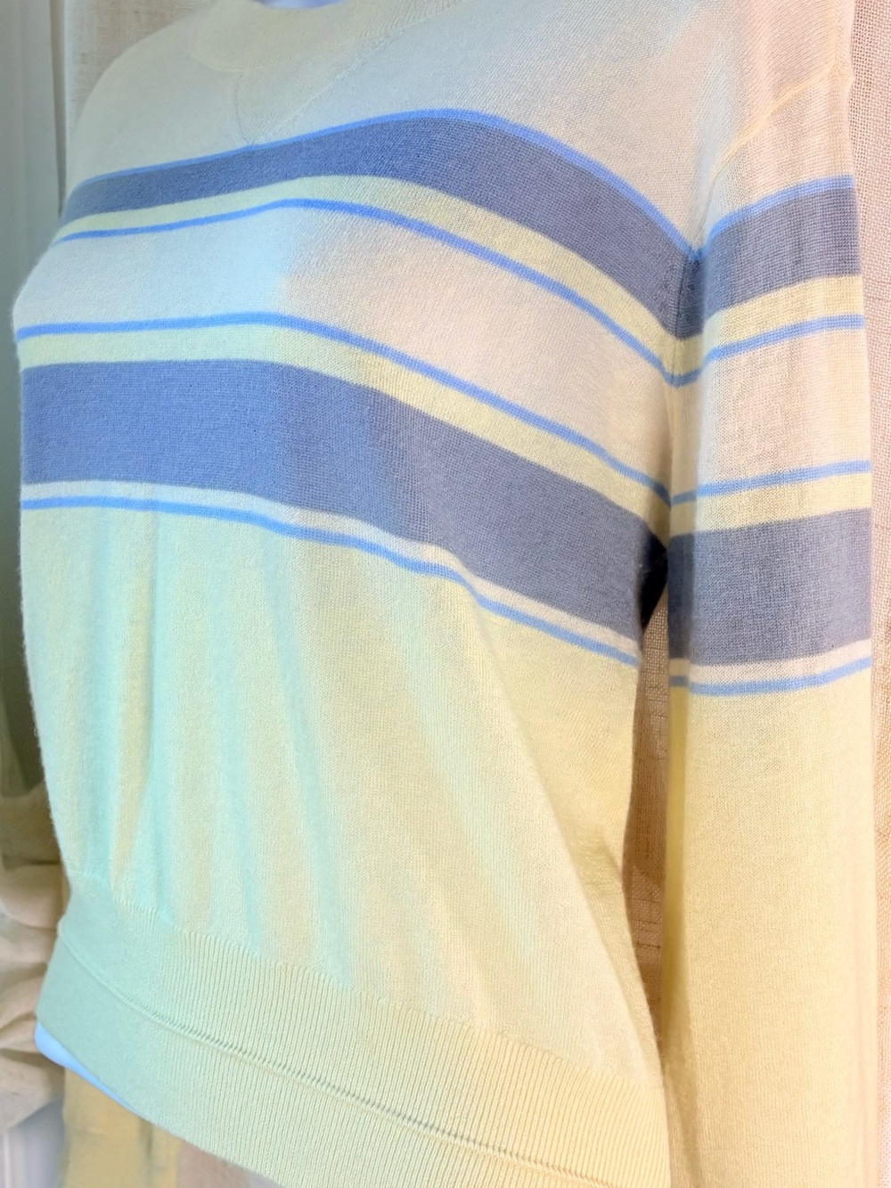 🌼 Club Monaco 100% Cashmere Butter Yellow Blue Stripe Sweater | S